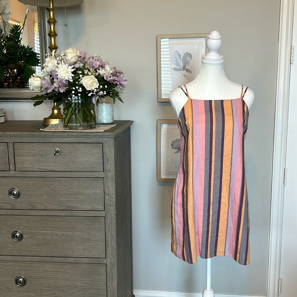 The Impeccable Pig Dresses & Skirts - The Impeccable Pig Women’s Strappy Stripped Linen Mini Dress Size Medium